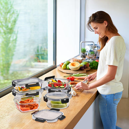 Glass Meal Prep Containers, Airtight Lids (8 Rectangular)