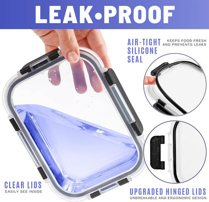 Glass Meal Prep Containers, Airtight Lids (8 Rectangular)